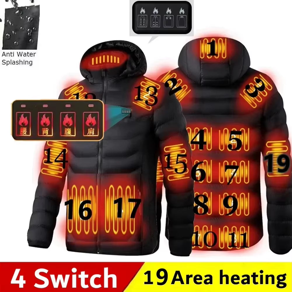 Men 21 Areas Heated Jacket USB Winter Outdoor Electric Heating Jackets Warm Sprots Thermal Coat Clothing Heatable Cotton Jacket