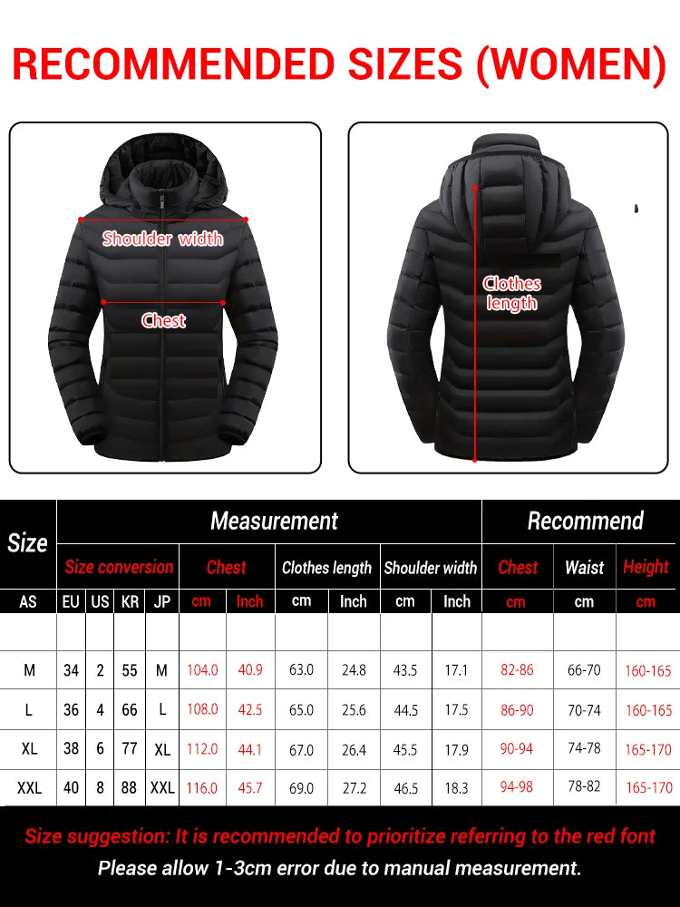Stylish Winter Heated Coat for Women | 21/15/2 Heating Areas, 4 Switches, 3-Temp Options | Great for City Commute, Ski Trips