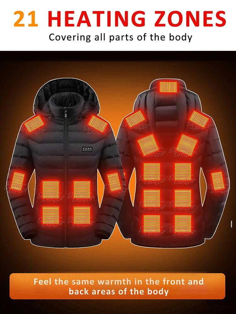 Stylish Winter Heated Coat for Women | 21/15/2 Heating Areas, 4 Switches, 3-Temp Options | Great for City Commute, Ski Trips