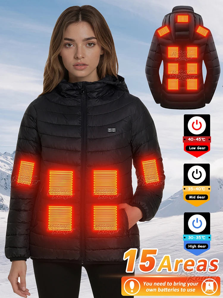 Stylish Winter Heated Coat for Women | 21/15/2 Heating Areas, 4 Switches, 3-Temp Options | Great for City Commute, Ski Trips