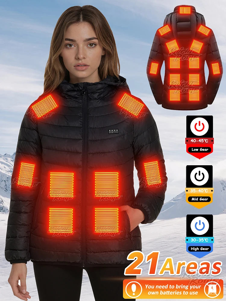 Stylish Winter Heated Coat for Women | 21/15/2 Heating Areas, 4 Switches, 3-Temp Options | Great for City Commute, Ski Trips