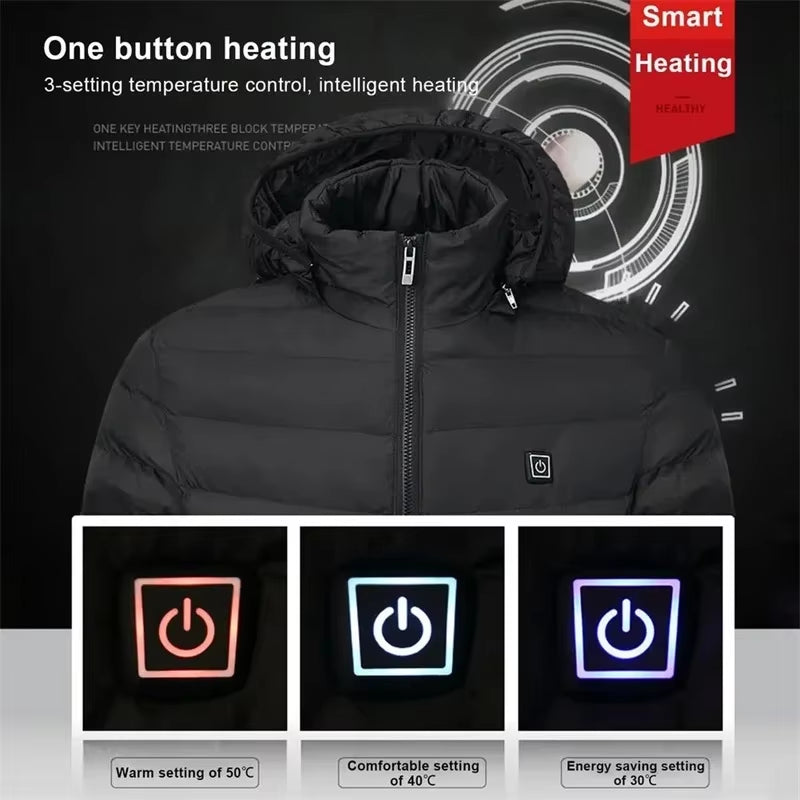 Men 21 Areas Heated Jacket USB Winter Outdoor Electric Heating Jackets Warm Sprots Thermal Coat Clothing Heatable Cotton Jacket