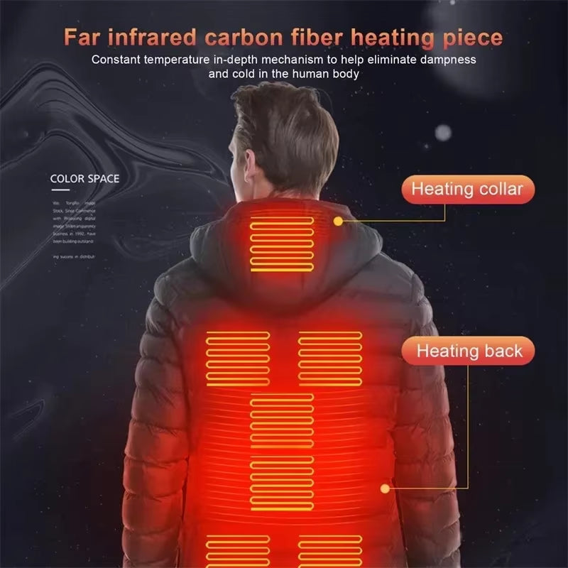 Men 21 Areas Heated Jacket USB Winter Outdoor Electric Heating Jackets Warm Sprots Thermal Coat Clothing Heatable Cotton Jacket